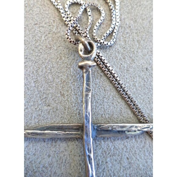 Vintage JAMES AVERY Brutalist STERLING Silver Nails CROSS PENDANT Sterling CHAIN - Picture 4 of 6